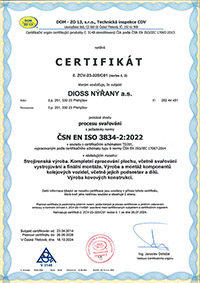 Certifikát č. ZCV-23-325/C01 - Proces svařování