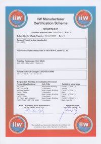 Certificate IIW ISO 3834 Part 2:2005